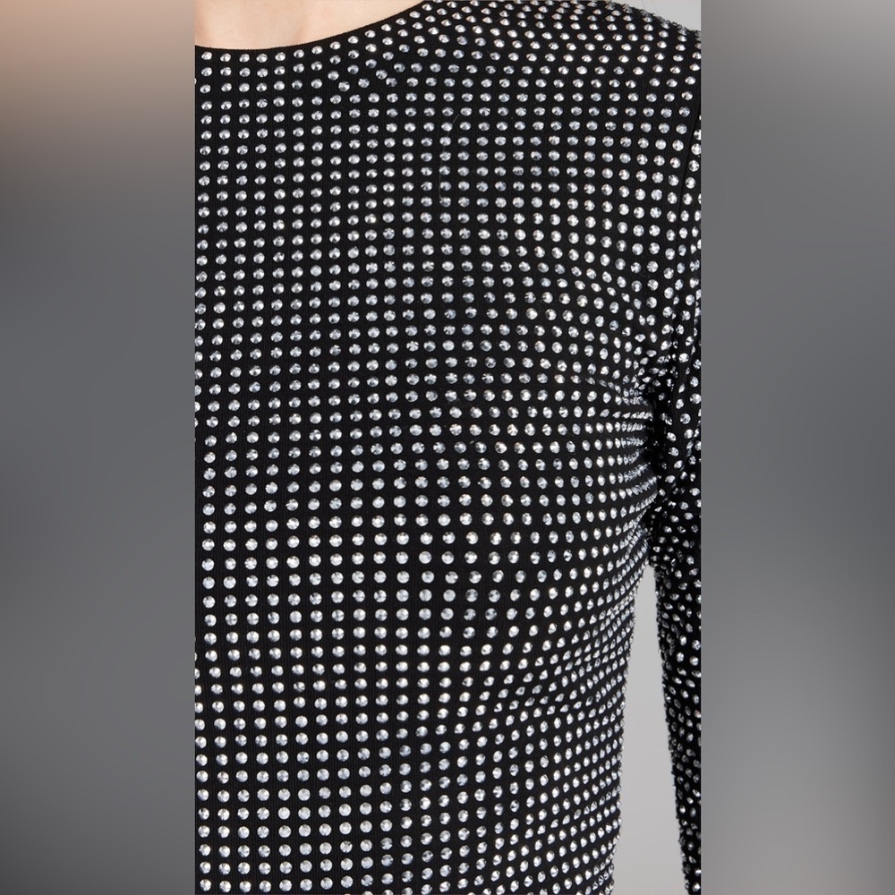 Good American Long-Sleeve Crew-Neck Crystal Mini Dress Size Medium NWT sold out - Picture 9 of 14